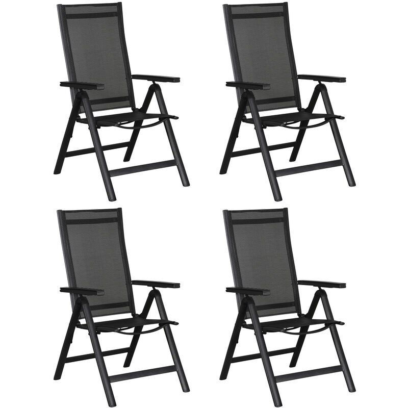Kenny 4 x chaise de jardin, dossier réglable, 6 positions, noir/noir.