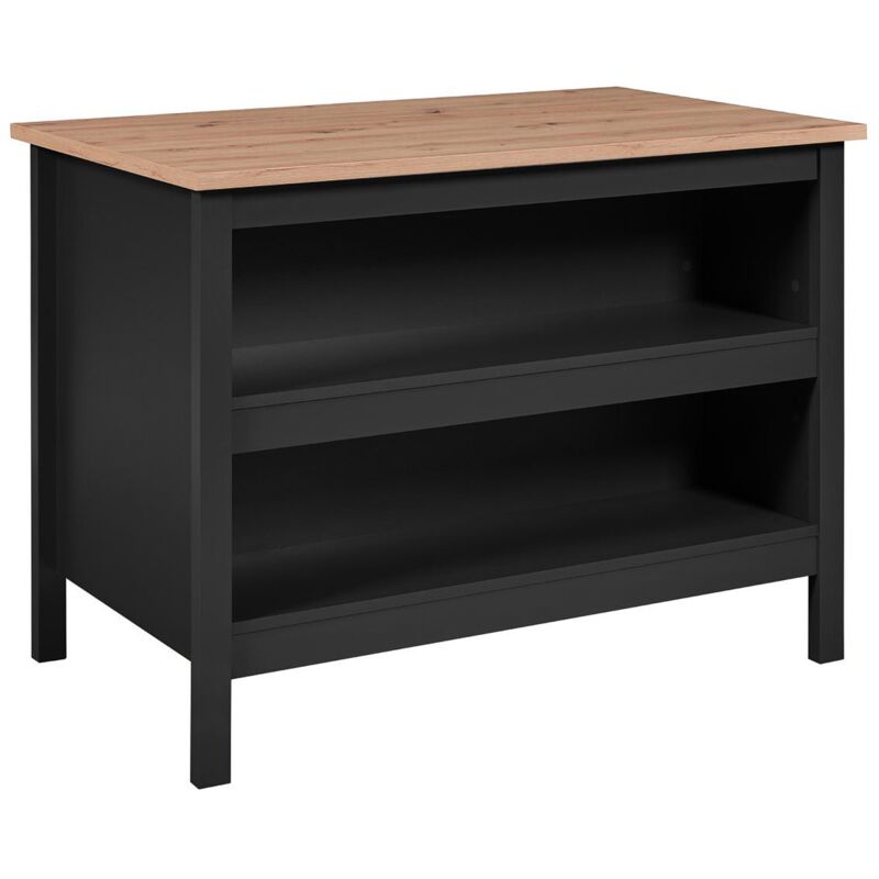 Altobuy - kenny - Ilot de Cuisine Noir et Plateau Effet Bois