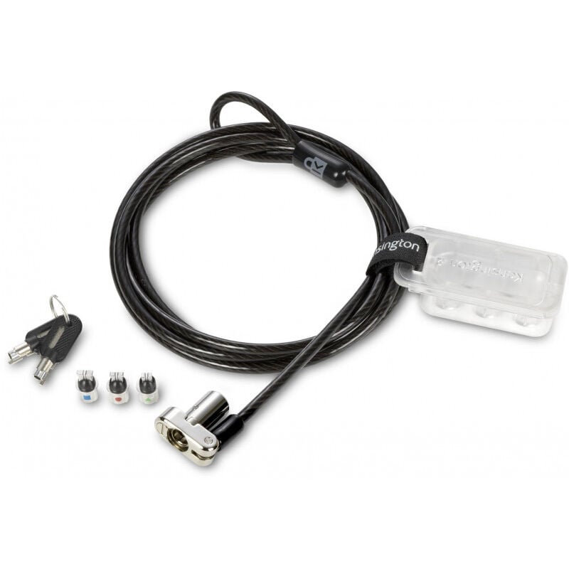 Kensington - Câble de Sécurité à Clé Universel 3-en-1 pour Ordinateur Portable, Câble Antivol de 1,8m en Acier Carbone, K62318WW (K62318WW)