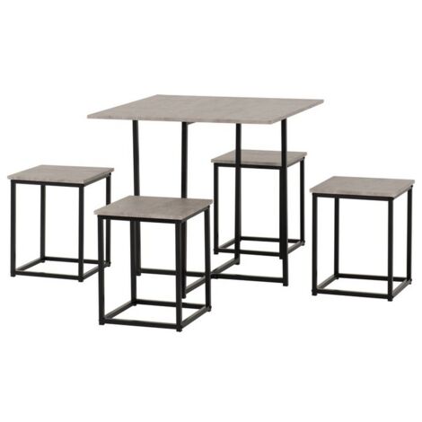 Kent 1+4 Stowaway Dining Set - Stone Effect/Black