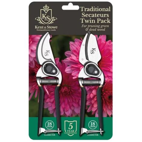 Kent & Stowe Traditional Bypass & Anvil Pruner Secateurs Twin Pack Gardening Set
