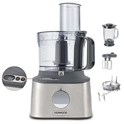 Kenwood MultiPro Compact + FDM315SS Robot da Cucina con bilancia integrata che trita, impasta, affetta, grattugia, Ciotola 1,2L, Frullatore in vetro 1.2L, 10 accessori+Express Serve, 2Vel.+Pulse, 800W