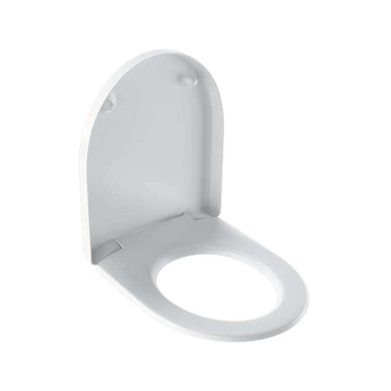 Geberit – Siège de WC avec couvercle blanc – Abattant en duroplast – Système d'abaissement automatique – Charnières réglables en laiton chromé