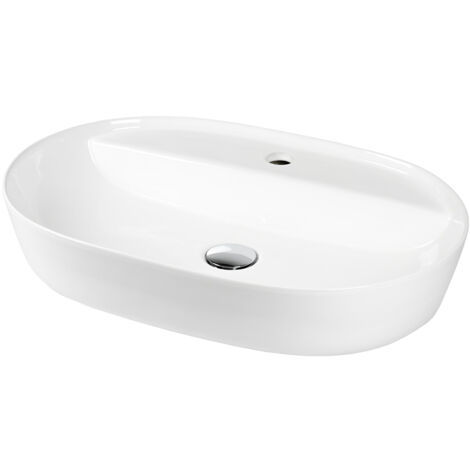 Keramik Aufsatz Waschbecken Oval Anschlussset weiß mit Ablage