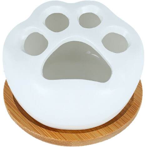 Keramik-Blumentopf mit Katzenpfotenmuster und Bambusständer – Weiß, 8x8x8 cm / 16x8x8 cm / 31x11x4 cm / 20x10x17 cm / 19x10x21 cm, 250 g / 500 g / 750 g