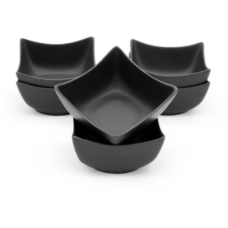Keramik Dip Schale eckig schwarz matt - 6er Set - Snack Saucen Schüssel - Dessertschälchen Servierschale klassisch