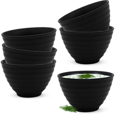 Keramik Dipschalen schwarz matt geriffelt rund 11 x 7 cm - 6er Set - Dessertschälchen aus Feinkeramik mit Relief