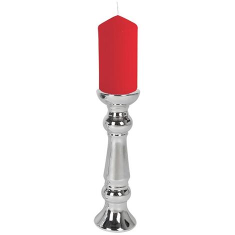 Keramik-Kerzenständer silber Kerzenhalter Tischleuchter Stumpenkerze Dekoration - 31 cm