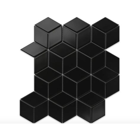 Keramik-Netz-Mosaik für Bad und Küche 26,5 x 30,5 cm- BLACK GEOMETRIC CUBES