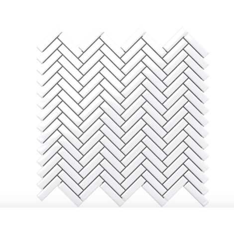 Keramik-Netz-Mosaik für Bad und Küche 28 x 27 cm - Gloss White Chevron