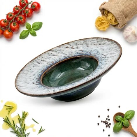 Keramik-Pastateller Ø 28 cm, grün-grau glasiert