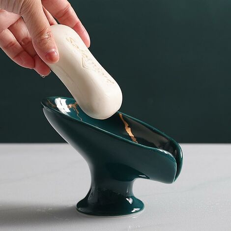 Keramik-Seifenschale für Badezimmer, Blatt-Seifenhalter für die Dusche – Marmorgrün