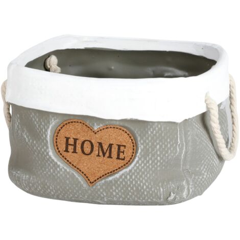 Keramik-Übertopf 19x12cm grau Sackoptik Blumentopf Pflanzentopf Garten Deko