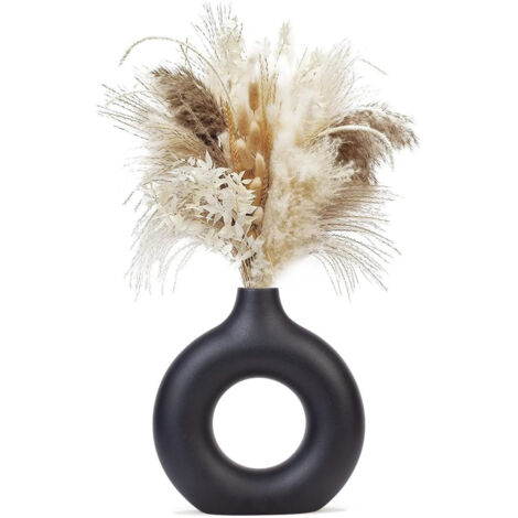 Keramik Vase Moderne Donut vase schwarz Vase für Pampasgras Minimalismus Stil Blumenvase Kunst Deko für Wohnzimmer Büro Dekoration - S