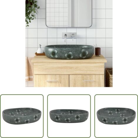 Keramik Waschbecken -  Aufsatzwaschbecken Blau Oval 59x40x14 cm Keramik