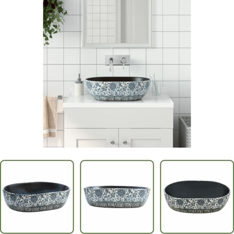 Keramik Waschbecken -  Aufsatzwaschbecken Schwarz und Blau Oval 47x33x13 cm Keramik