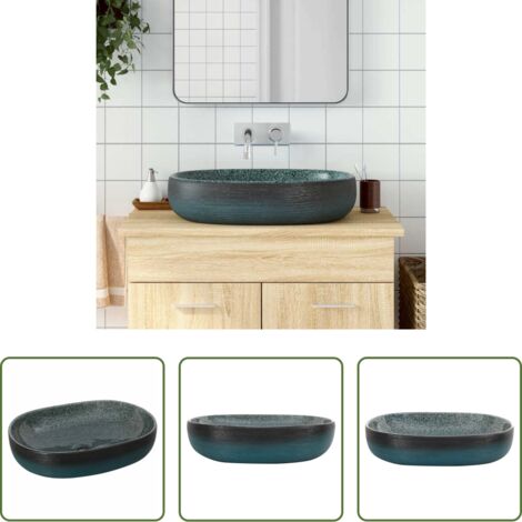 Keramik Waschbecken -  Aufsatzwaschbecken Türkis Oval 59x40x14 cm Keramik