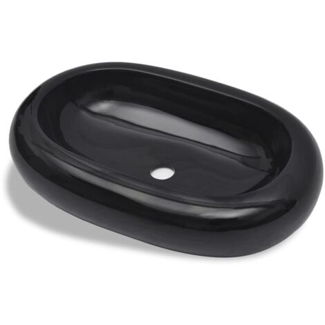 Keramik Waschbecken schwarz oval vidaXL