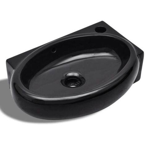 Keramik Waschbecken mit Hahn/Überlaufloch Schwarz