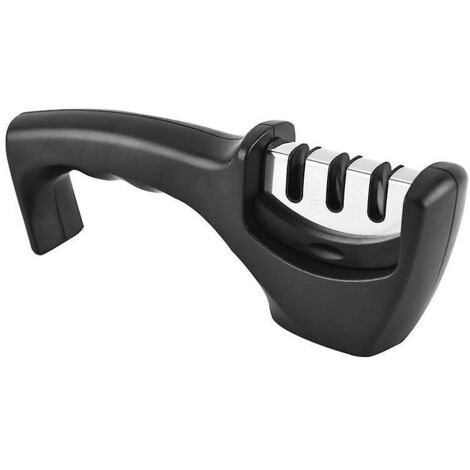 Keramik-/Wolframkarbid-/Diamant-Schärfstein – Schwarz/Chrom-Finish, 3-stufiger Schärfer – Für Küchenmesser – Professionelle Ergebnisse/Ergonomisches Design