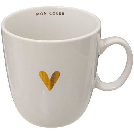 Keramikbecher weiß mit Herzchen FLORAL, 300 ml