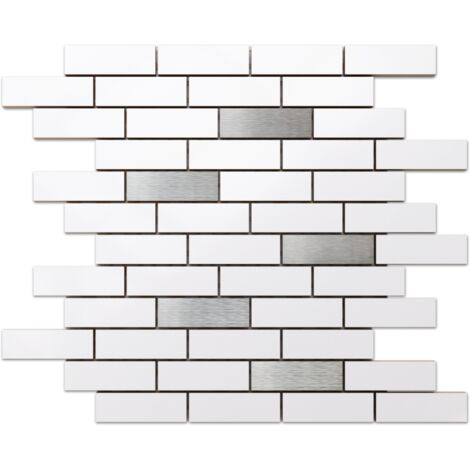 Keramikmosaik auf Netz für Bad oder Küche 37,3 cm x 29,8 cm - Silver Mine mat
