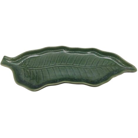 KERAMIKPLATTE KRÄUTERTELLE 38 cm GRÜNER BLATT-SERVIERTELLER