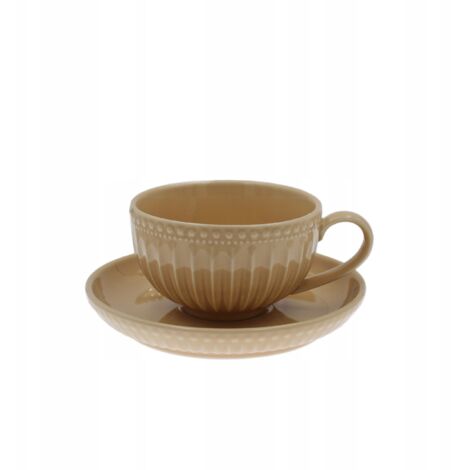Keramiktasse mit Untertasse, 250 ml, für Kaffee und Tee, Mosaik Beige Linie