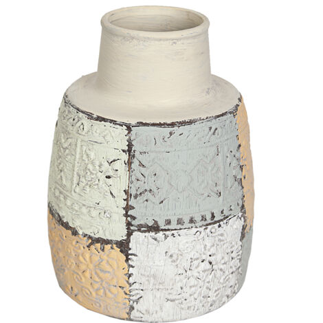 Keramikvase, geschnitzt, Farben, 18 x 18 x 24 cm