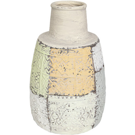 Keramikvase, geschnitzt, Farben, 20 x 20 x 31 cm