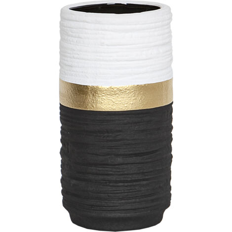 Keramikvase Schwarz/Gold/Weiß 12x12x30cm