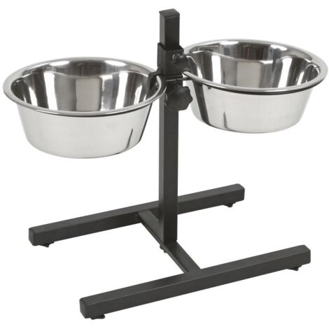 Kerbl barra de comida para perros y gatos (incl. 2 comederos de acero inoxidable de 2800 ml, cuencos regulables en altura con patas de plástico, altura total 43 cm) 82258, plateado