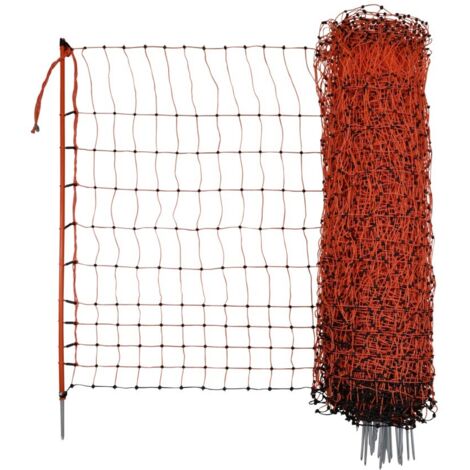 Kerbl Geflügelnetz (E-fähig, 50m x 106cm, 15 Pfähle, Hühner/Gänse) orange 292271