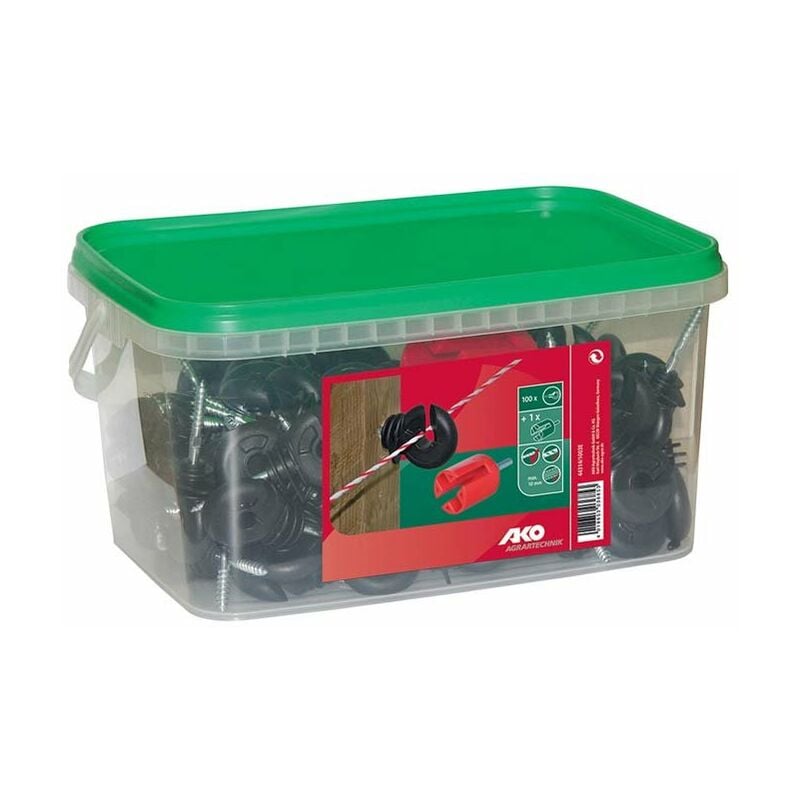 Ako Agrartechnik - Kit 100 isolateurs annulaires pour poteaux en bois più support pour tournevis