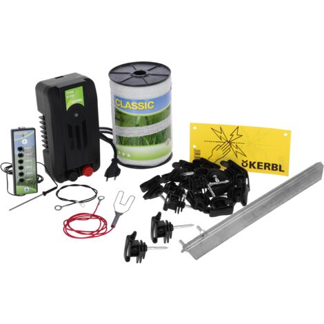 Kerbl Paddock Weidezaun-Starterset mit 230-Volt-Netzgerät, Weidezaunband