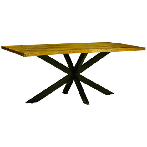 Kerela Artificial Edge Spider Leg Dining Table - Mango Wood/Iron - L90 x W180 x H76 cm - Mango PP Saw Finish