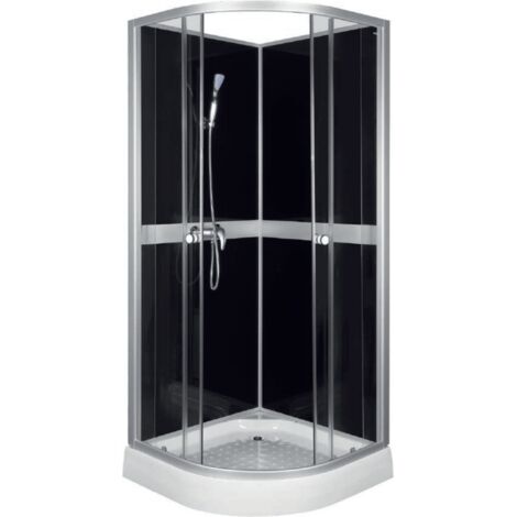 KERRA CLASSIC BLACK Duschwand + Wasserhahnanschluss + Badewannenarmatur / 80 x 80 cm