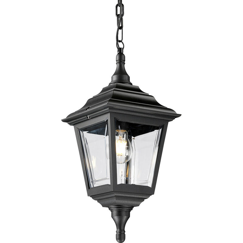 Kerry - 1 Light Outdoor Ceiling Chain Lantern Black IP44, E27 - Elstead