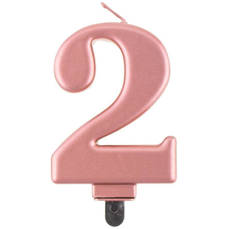 Kerze Nummer 2, Roségold metallic, 8 cm