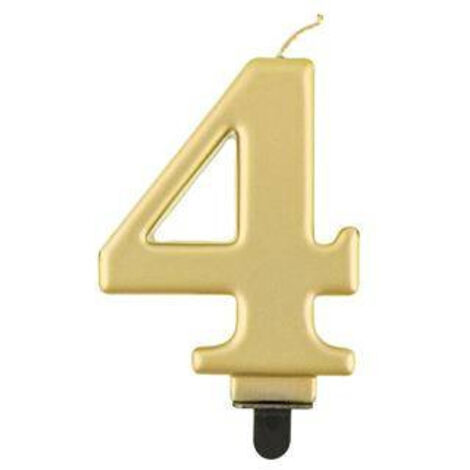 Kerze Zahl 4, metallic gold, 8 cm