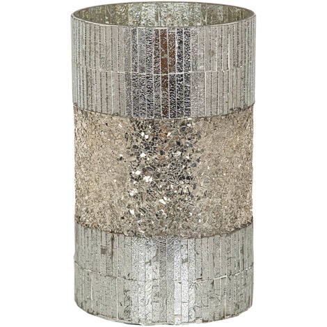 Kerzenhalter aus silbernem Mosaikglas, 15 x 15 x 25 cm