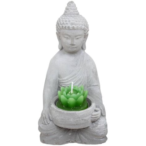 Kerzenhalter Buddha - Zement - grau - H15 cm