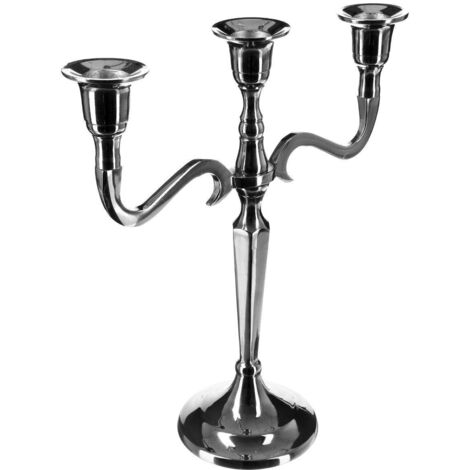 Kerzenhalter mit 3 Köpfen - Metall - Silber - H27 cm