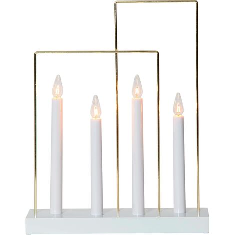 Kerzenleuchter -Glossy Flame', Holz und Metall, eckig, weiß/gold