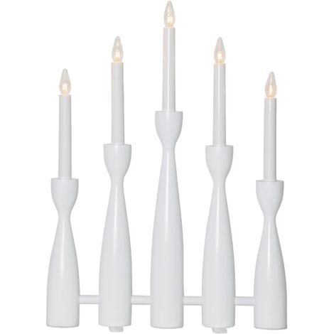 Kerzenleuchter ,Midja, LED, 5-armig, Holz, weiß