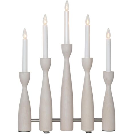 Kerzenleuchter ,Midja', LED, 5-armig, Holz, weiß lasiert