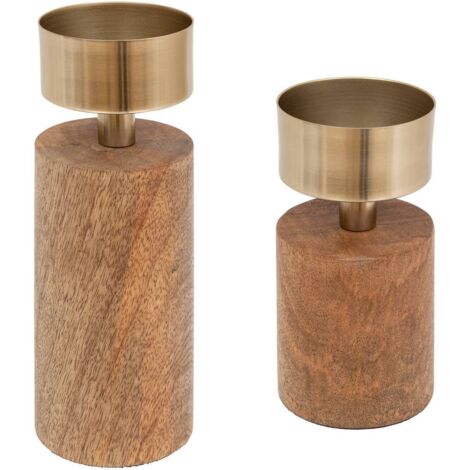 Kerzenständer aus Mangoholz für eine Kerze, 2er-Set