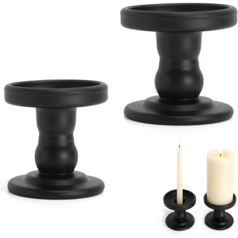 Kerzenständer-Set für Stumpenkerzen und Gläser, 2-teiliges Set aus schwarzem Metall mit Glas, Becher und Kerzenhalter zur Tischdekoration