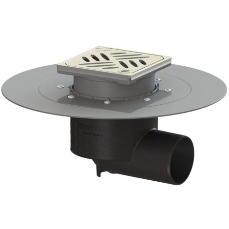 Kessel Bodenablauf Ecoguss Klebeflansch DN 70 Designrost, seitlich