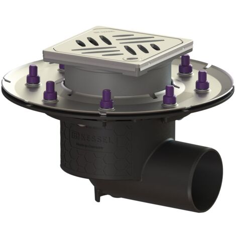 Kessel Bodenablauf Ecoguss Pressflansch DN 70 Designrost, seitlich